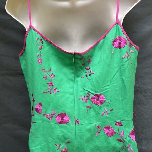 Jessica Howard Size 10 Linen Blend Bright Green Pink Embroidered Dress y2k 90s - Picture 3 of 6